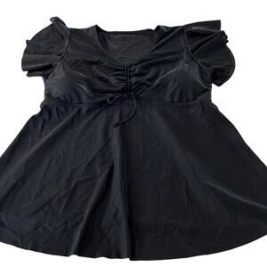 Black 3X  Flowing Ruched Tankini Top Ruffled Cap Sleeves